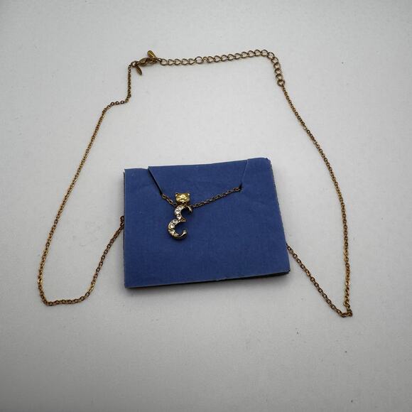 Avon Jewelry - Avon Vintage 2003 Goldtone Cat Initial Necklace With Rhinestone Accents - E